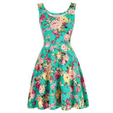 Kate Kasin Elegante &amp; Slim Fit Casual Vestido de verão floral sem mangas em U-Neck KK000297-3